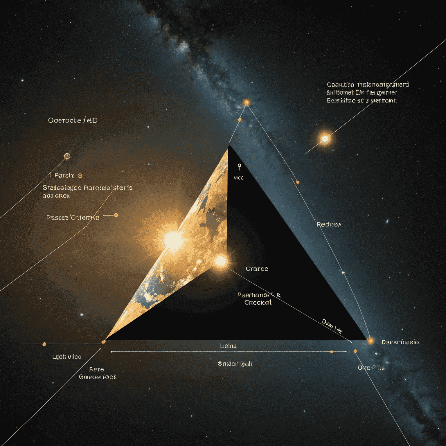 A visual representation of the parsec concept, showing a triangle formed by the Earth, Sun, and a distant star, with annotations explaining the angle of parallax and the distance of one parsec.