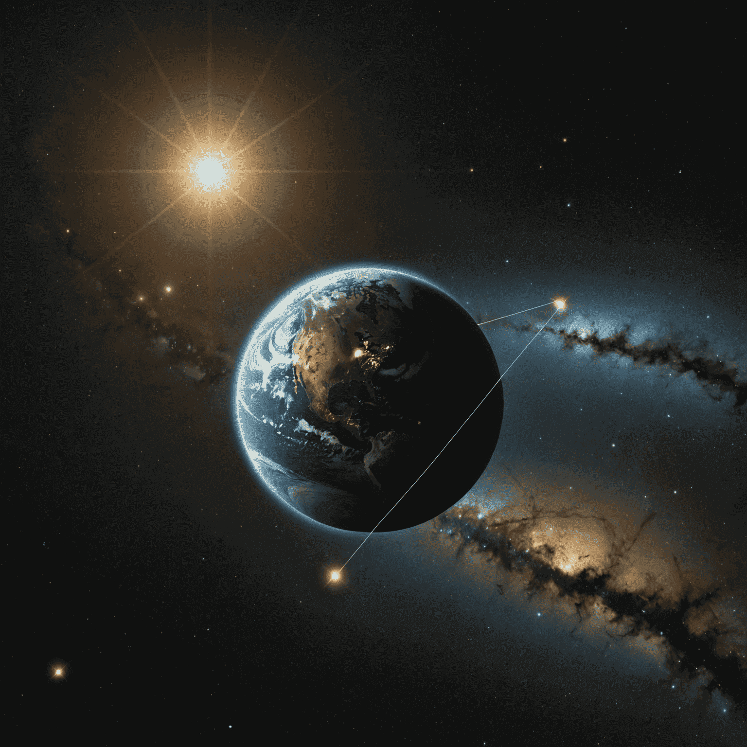 A visual representation of a parsec, showing the Earth, Sun, and a distant star forming a right-angled triangle in space