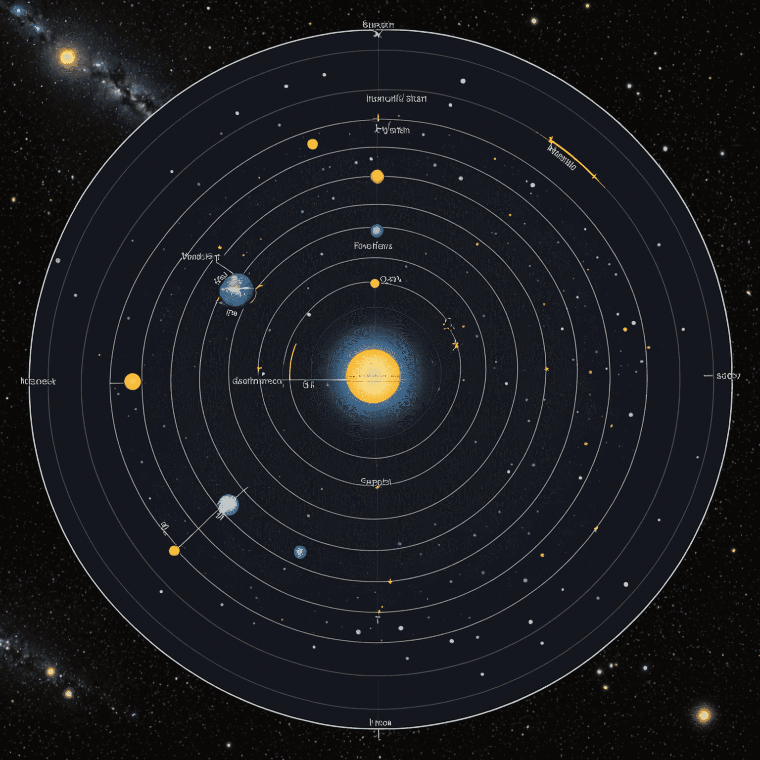 Diagram illustrating stellar parallax, showing Earth's positions at opposite sides of its orbit and the apparent shift of a nearby star against distant background stars