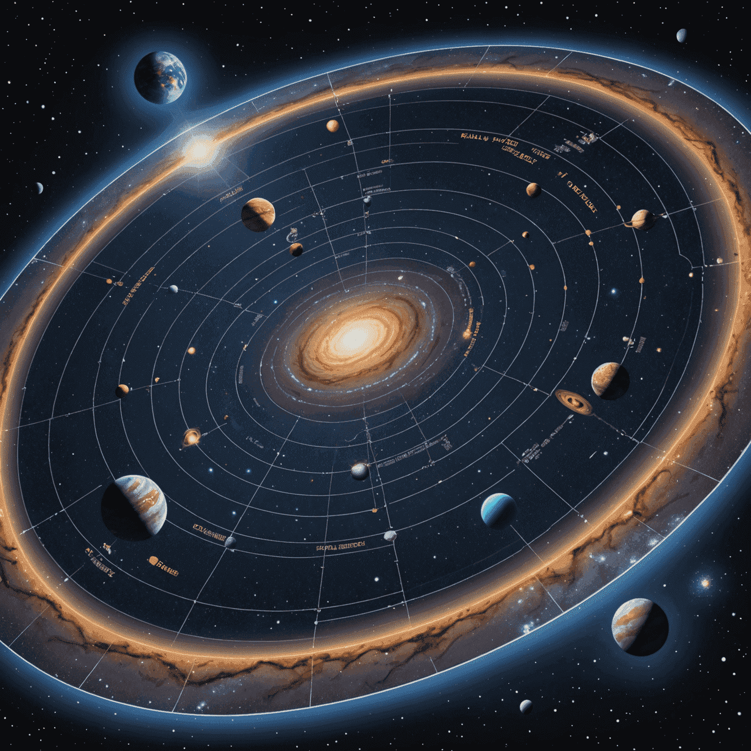 A 3D holographic map of the Milky Way galaxy, with stars and celestial objects positioned according to their distances in parsecs, showcasing the use of parsecs in galactic cartography.